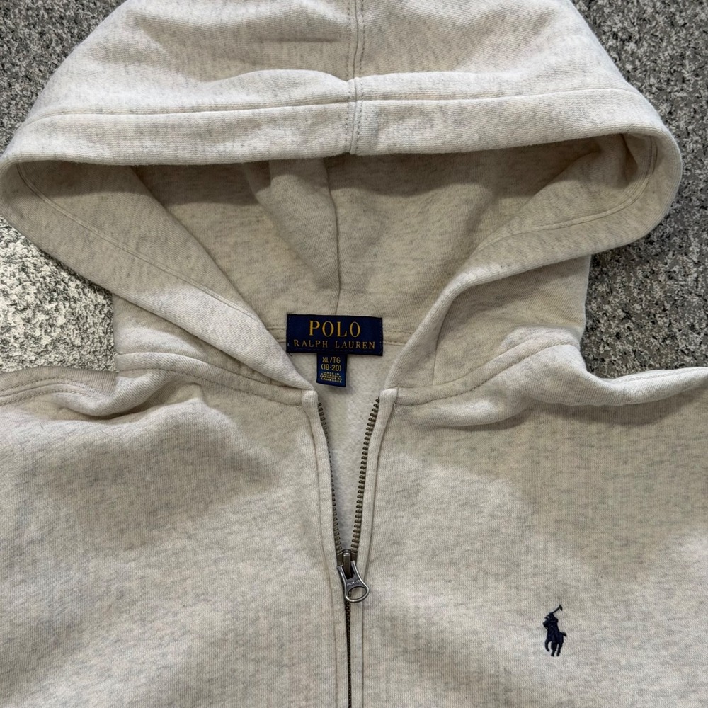 Polo Ralph Lauren Full Zip Hoodie Boys XL 18-20 Oatmeal - Picture 2 of 5